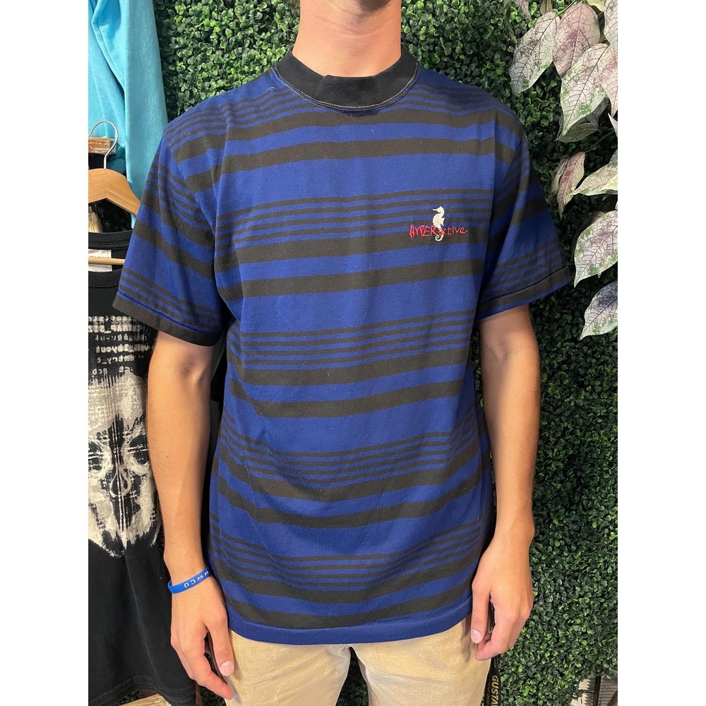 vtg 90s HYPERACTIVE SEAHORSE STRIPED Tshirt medium // vintage skate beach surfer
